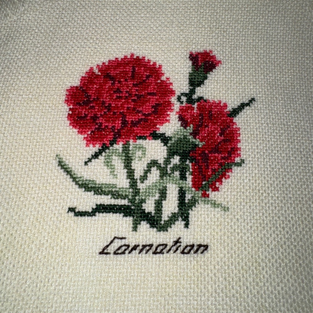 Vintage Botanical Floral CrossStitch Woven Throw Blanket Cream Cottagecore - Picture 12 of 14